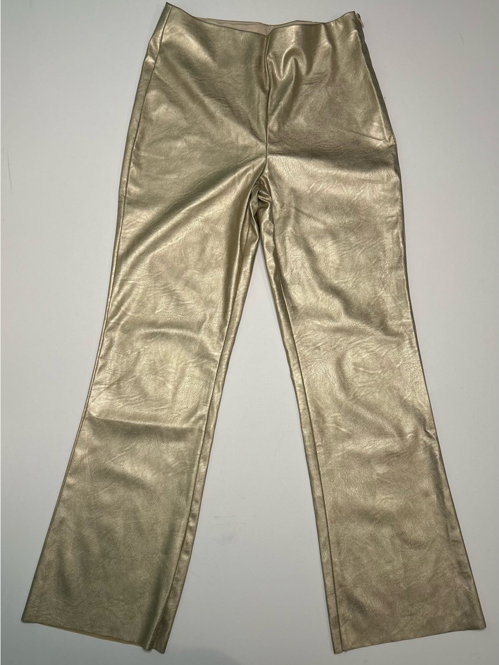 CeCe Women's Metallic Gold Faux Leather High Rise Bootcut Pants - Picture 9 of 9